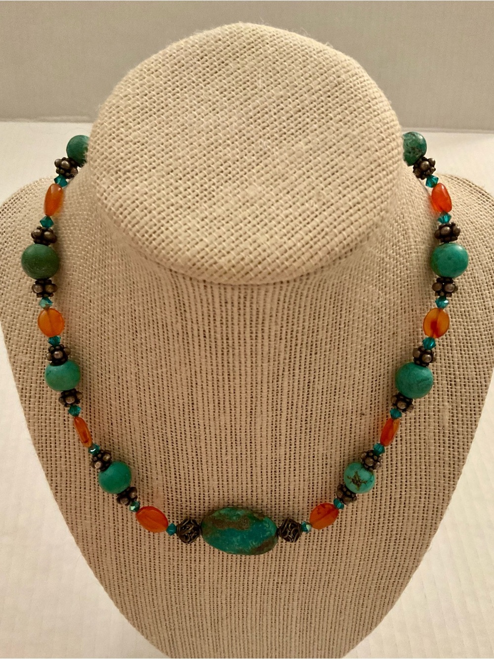 Artisan Beaded Southwestern Necklace - Genuine Turquoise Nugget & Carnelian